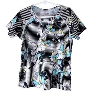 ATHLETA Girl Floral Stripe Rash‎ guard Size 8-10